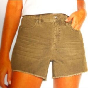 GAP Corduroy Shorts Fine Wale Olive Green Frayed Hems Size 16